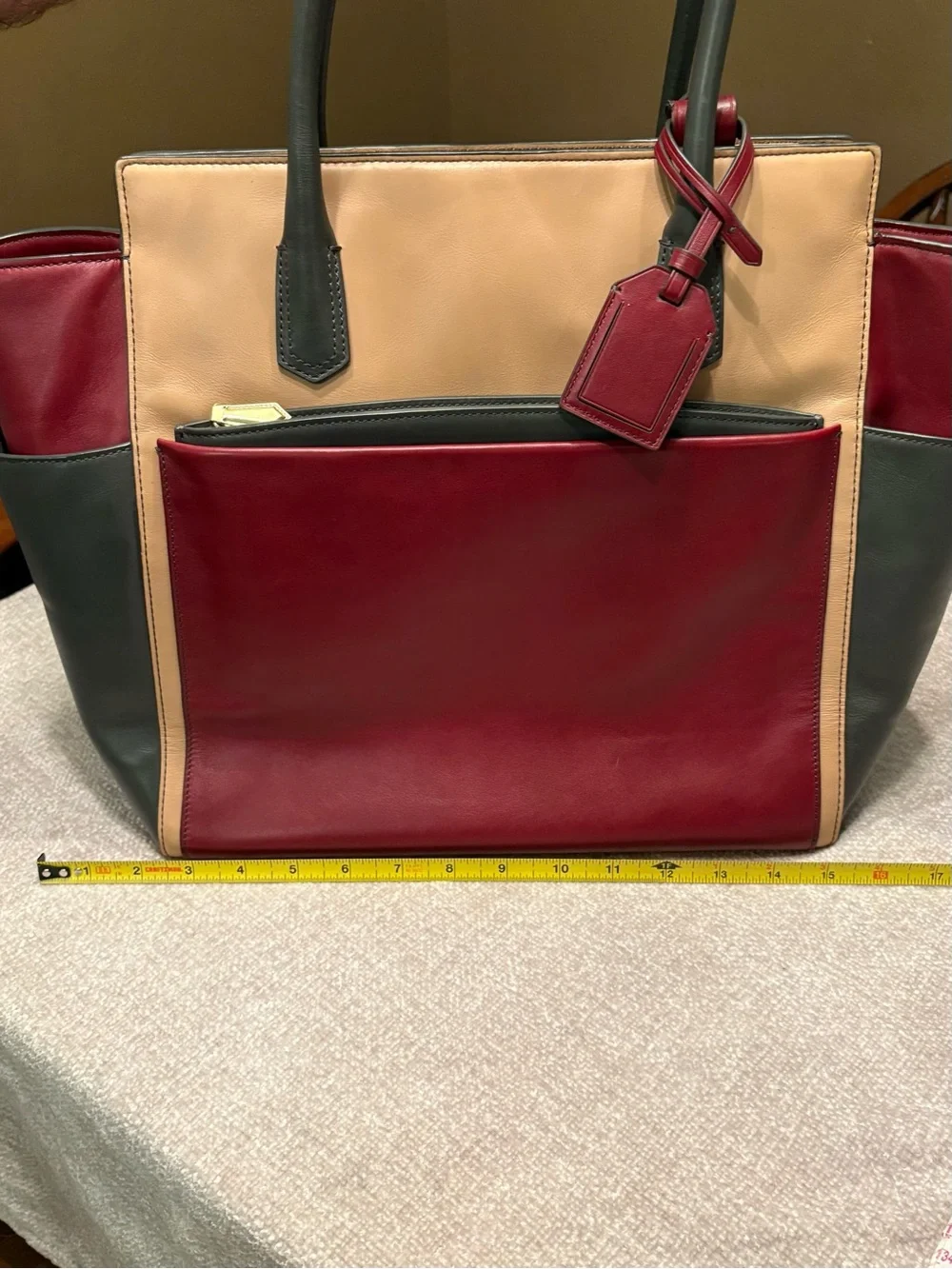 Reed Krakoff Colorblock Leather Tote Bag in Burgundy, Beige & Gray